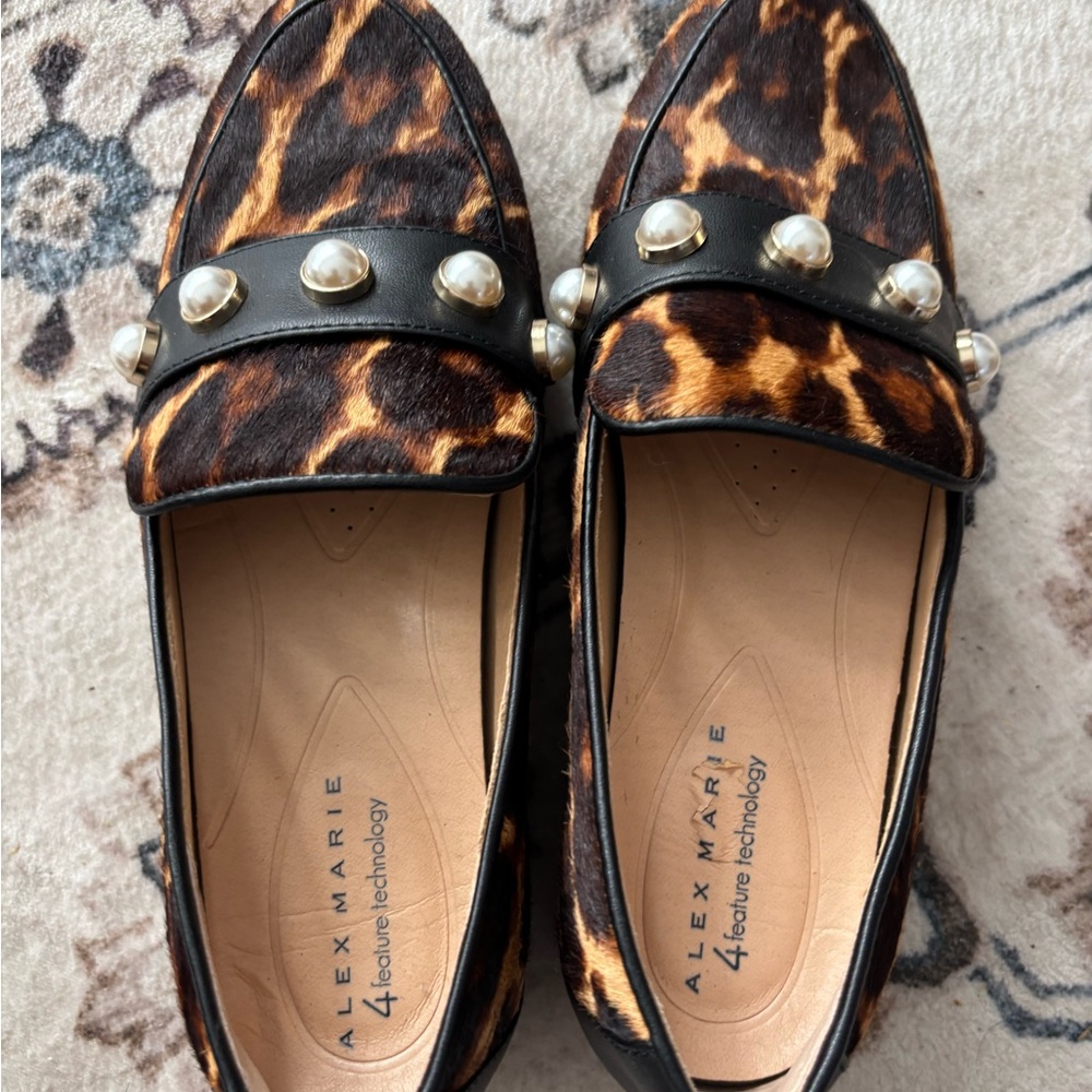 Alex Marie Brown Leopard Loafers with Pearl Details - Picture 6 of 6